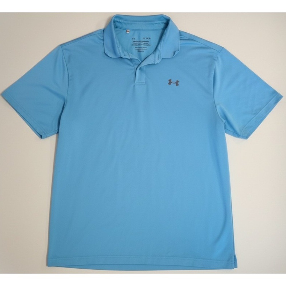 Under Armour‎ Mens Large Teal Blue Performance Polo Shirt Loose HeatGear Golf